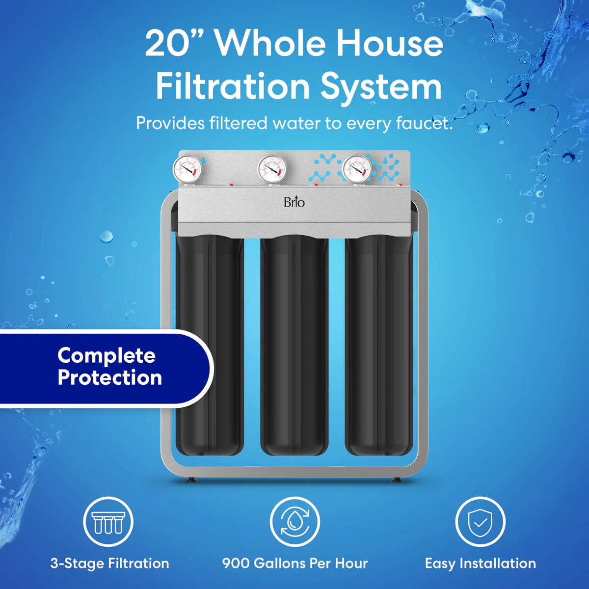 Brio 3-Stage Whole House Filtration System - 20" Multi-Purpose